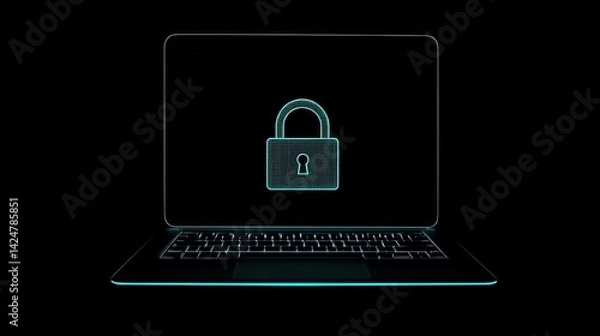 Fototapeta Digital Padlock Security Concept Laptop Screen Modern Technology Data Protection Online Privacy Secure Network Cyber Safety Digital Lock Internet Protection System Data Encryption Secure Access       