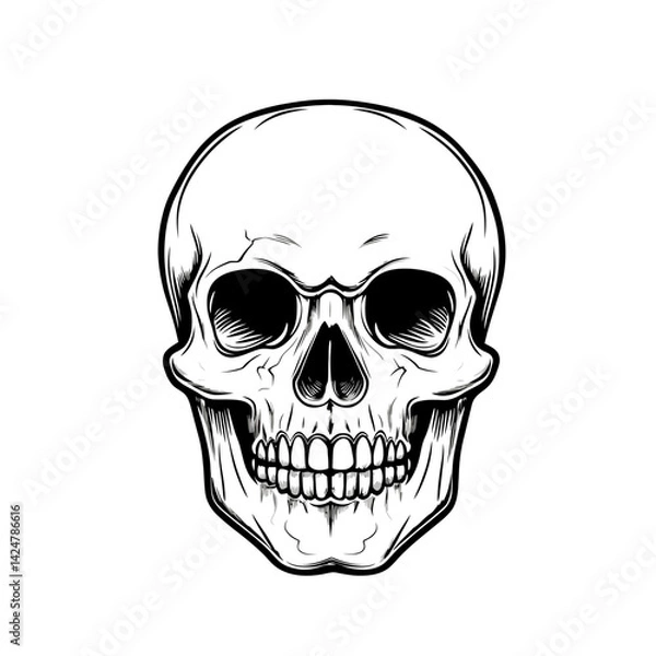 Fototapeta Skull minimalist single line icon design featuring a detailed skull outline for art and graphic use