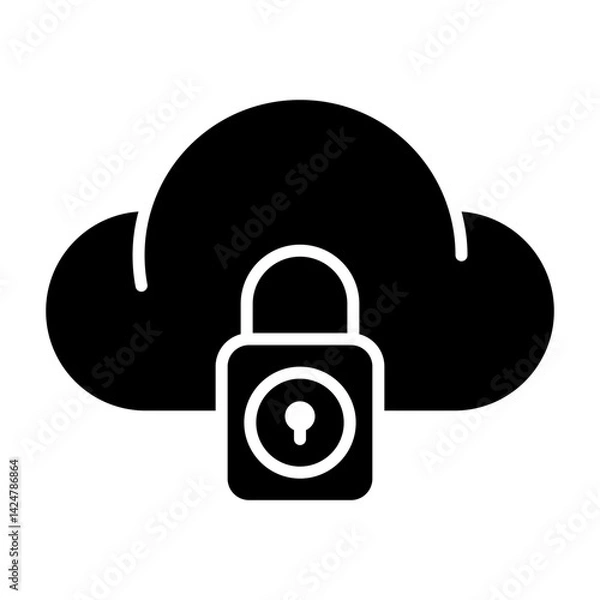 Fototapeta Secure cloud storage icon with glyph style. Cloud and security icons. Cloud technology security icon