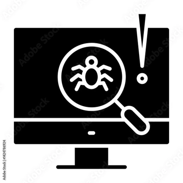 Fototapeta Virus scanning icon on a computer with a glyph style	