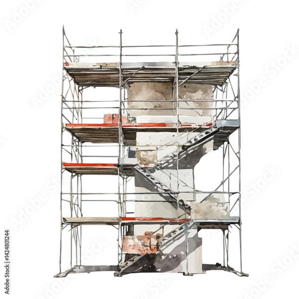Obraz Robust scaffolding system, watercolor illustration, isolated on a white background.


