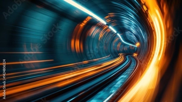 Obraz A mesmerizing journey through a vibrant, light-streaked tunnel