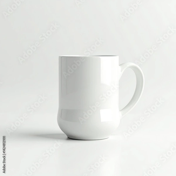 Fototapeta A minimalist white ceramic mug on a plain background, emphasizing sleek design and simplicity.