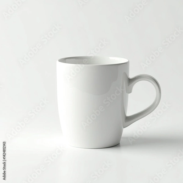 Obraz A clean, glossy white ceramic cup with a smooth surface, perfect for coffee or tea.