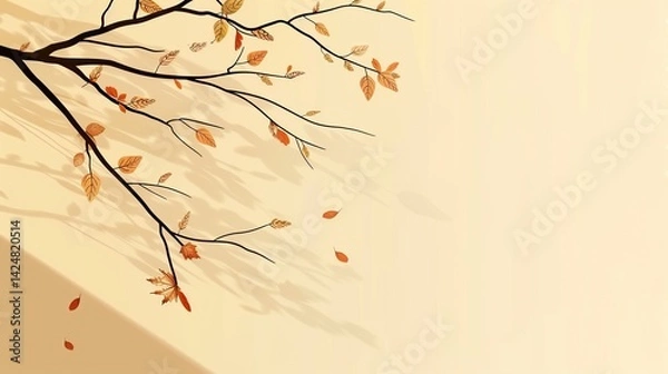 Obraz Autumn Branch and Falling Leaves against a Warm Background