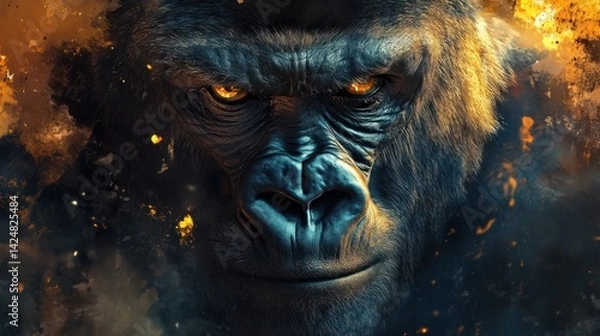 Obraz King Kong's Fiery Gaze: A Powerful Portrait of a Legendary Ape