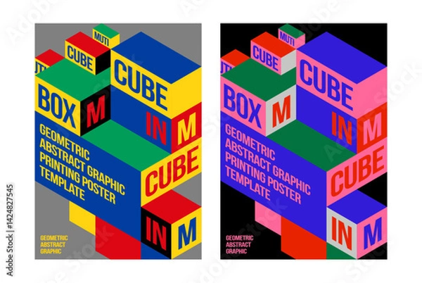 Obraz 3D Cube Typography Poster Templates – Bold Isometric Geometric Layouts for Abstract Design Projects, Eye-Catching Vector Graphics for Printing, Branding, and Editorial Artwork Unique Square pattern