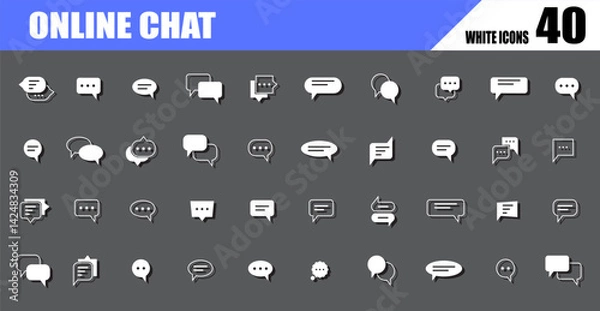 Obraz Online text message speech bubble white icons. Social media message chatting box.