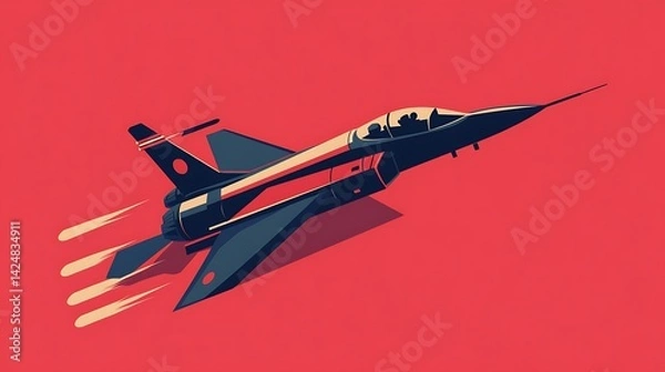 Fototapeta Fighter Jet in Flight with Red Background.