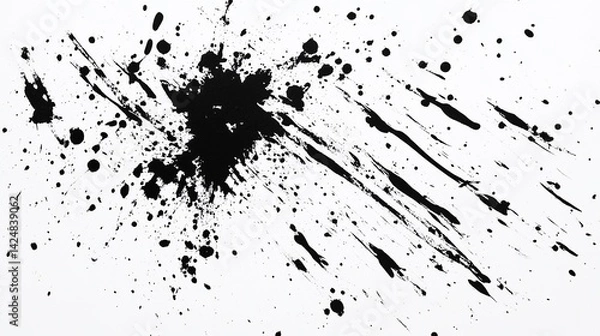Fototapeta Dramatic black ink splatter on white background creates dynamic effect