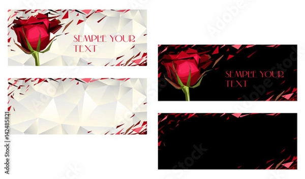 Fototapeta Greeting card,invitation or banner with a red rose made of geometric shapes