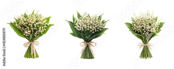 Obraz Delicate Lily of the Valley Bouquets with Greenery on Transparent Background