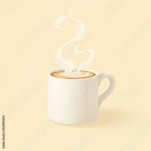 Obraz Steaming Latte in White Mug, Beige Background