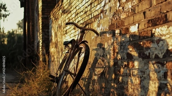 Obraz Vintage Bicycle Against a Weathered Brick Wall