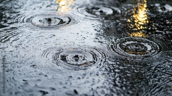 Obraz Raindrops Creating Ripples on Wet Surface