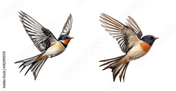 Obraz Two Swallows in Flight with Detailed Wings and Transparent Background