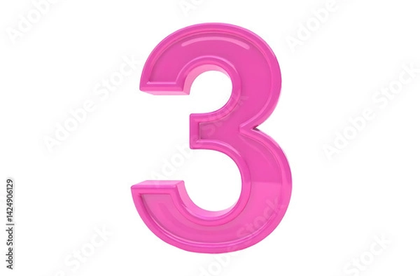 Fototapeta pink glowing number 3 for design isolated on transparent background