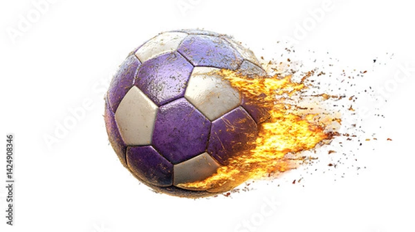 Obraz 3D Rendered Soccer Ball Exploding In Flames Against Transparent Background