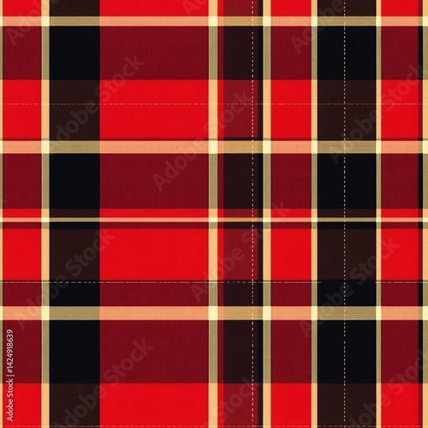 Fototapeta Red and Black Plaid Fabric Texture Seamless Pattern Background