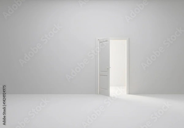 Fototapeta Open doorway illuminated brightly in white minimalist space