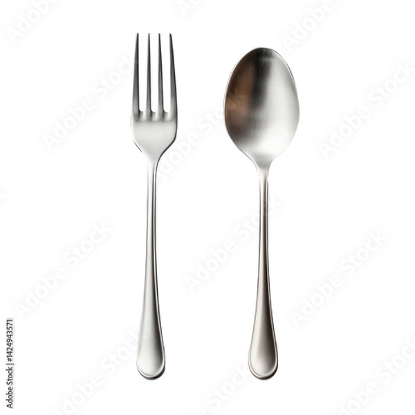 Fototapeta silver spoon and fork isolated on transparent background
