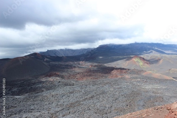 Obraz Black and red ash, valley of hills, after volcanic eruption