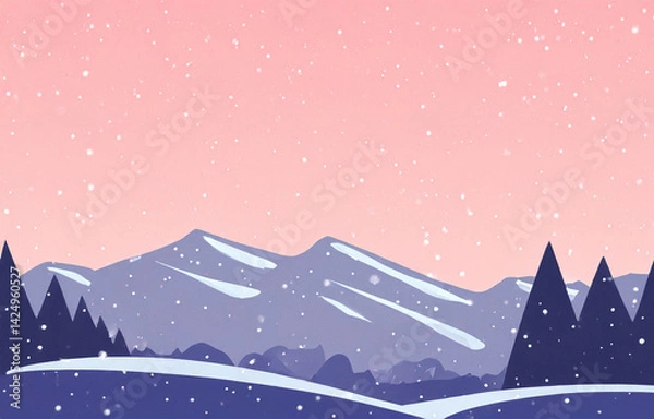 Fototapeta 夕暮れの山の背景イラスト