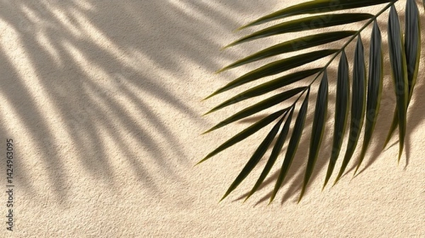 Fototapeta  Beach sand texture palm leaf shadow soft beige back