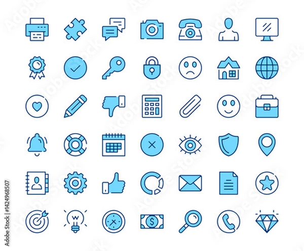 Obraz Basic icons. Vector line icon set. Modern outline design. Blue concept
