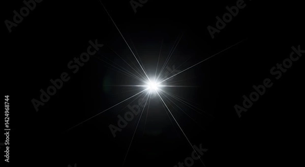 Fototapeta Abstract Background with Stars and Planet, Bright White Light Beam rays on Black Background