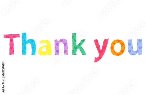 Obraz Colorful "Thank You" Text with Heart Pattern – Cute and Loving Design for Cards and Messages