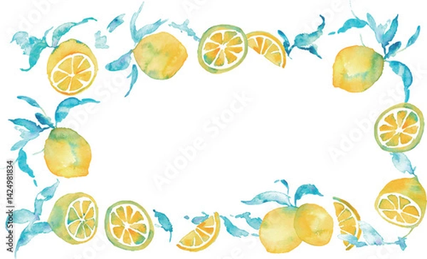 Obraz 水彩のレモンイラスト。水彩画のレモンベクター素材。夏のレモン背景イラスト。Watercolor lemon illustration. Watercolor lemon vector material. Summer lemon background illustration.
