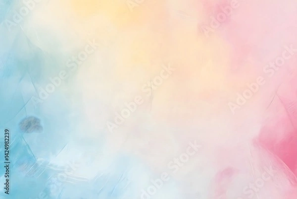Fototapeta Soft pastel gradient background blending sky blue light yellow and pink tones with subtle cloudlike texture for dreamy artistic design use