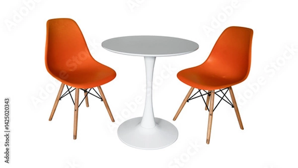 Fototapeta White table with chair isolated on transparent background, PNG File