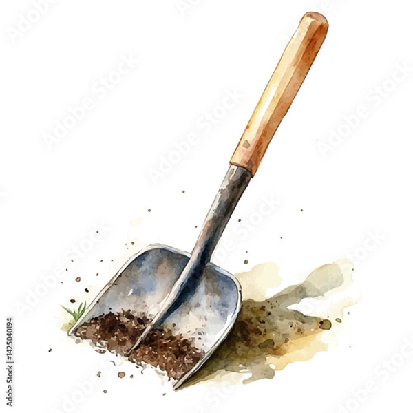 Obraz Garden hoe for tilling soil, watercolor illustration, isolated on a white background.

