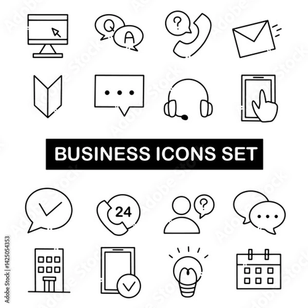 Obraz シンプルな手描き風お問い合わせアイコンセット －ビジネスイラストセット