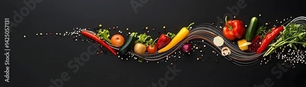 Obraz Flowing trails of colorful vegetables and fruits create a conceptual of brain waves representing the energy creativity and connections of the human mind