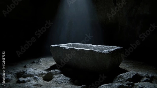 Obraz Empty stone manger in dimly lit cave