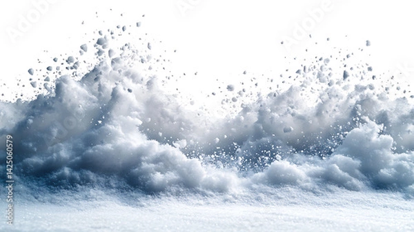 Fototapeta Dynamic snow dust exploding cloud effect isolated on white background studio shot