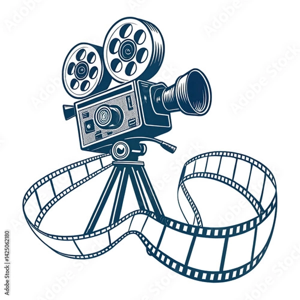 Obraz Detailed illustration of a vintage film camera with spools symbolizing the essence of filmmaking and artistry in cinema production and creative endeavors