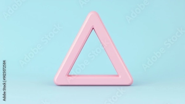 Fototapeta A pink triangle shape stands upright against a soft blue background, creating a minimalist and modern aesthetic.