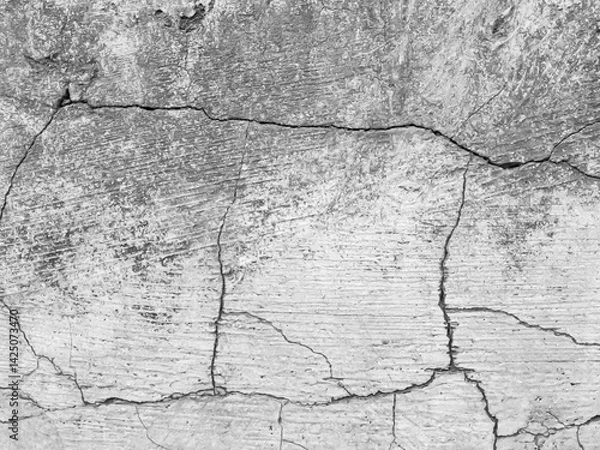Fototapeta Crack wall texture background broken earthquake effect, whtie grey building cement damage pattern plaster grunge black line paint surface abstract, construction rough street concrete backdrop.