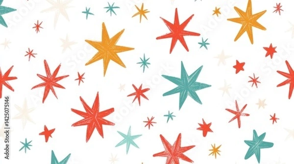 Fototapeta Whimsical star pattern on white background