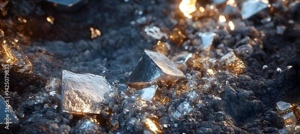 Fototapeta Shiny minerals representing rare earth elements in global economic and tech industries
