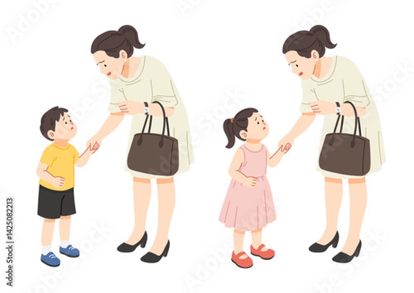 Fototapeta 떼쓰는 아이 등원 준비하는 워킹맘