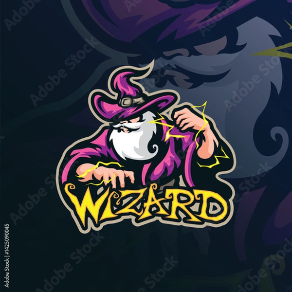 Obraz Wizard mascot logo design with modern illustration concept style for badge, emblem and t shirt printing. Wizard illustration for sport team.