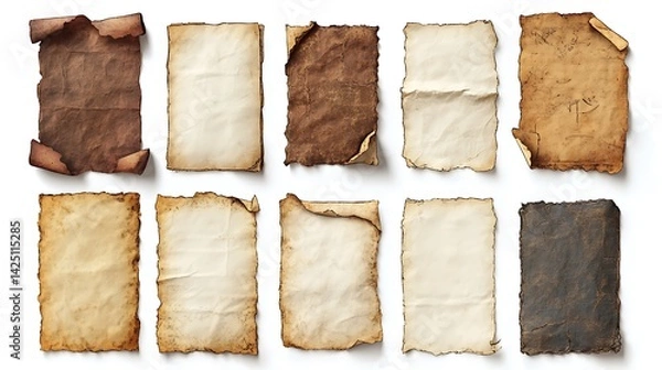 Fototapeta Vintage blank paper notes collection, on a white background, in a clip art style. 