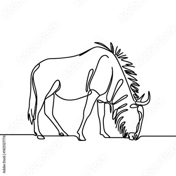 Fototapeta Grazing wildebeest in line art sketch