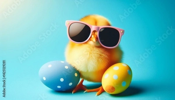 Fototapeta easter bunny with eggs. Happy Easter image.
