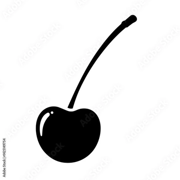 Fototapeta Silhouette of a Cherry: A bold black silhouette of a ripe cherry against a clean backdrop. The sleek design captures the essence of freshness and simplicity.